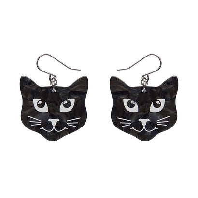 Black Cat Drop Earrings - Black  -  Erstwilder Essentials  -  Quirky Resin and Enamel Accessories