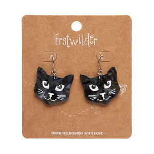 Black Cat Drop Earrings - Black  -  Erstwilder Essentials  -  Quirky Resin and Enamel Accessories