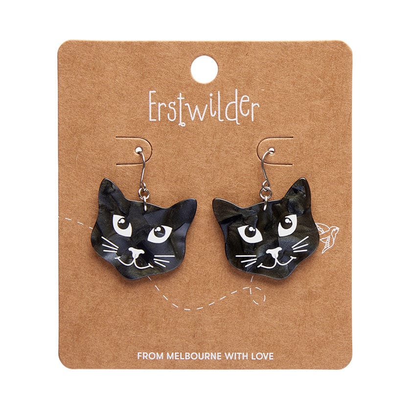Black Cat Drop Earrings - Black  -  Erstwilder Essentials  -  Quirky Resin and Enamel Accessories