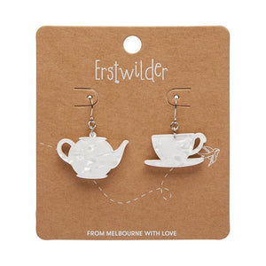 Tea Set Drop Earrings - White  -  Erstwilder Essentials  -  Quirky Resin and Enamel Accessories