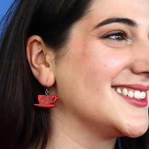 Tea Set Drop Earrings - Red  -  Erstwilder Essentials  -  Quirky Resin and Enamel Accessories