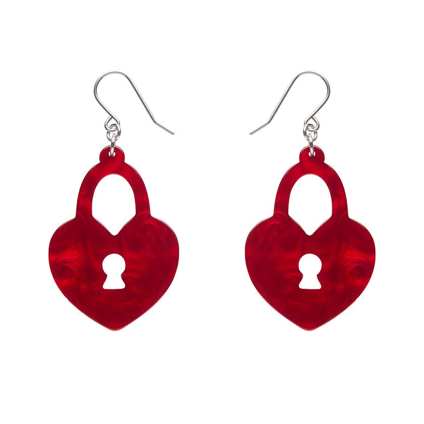 Heart Locket Ripple Drop Earrings - Red  -  Erstwilder Essentials  -  Quirky Resin and Enamel Accessories