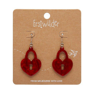 Heart Locket Ripple Drop Earrings - Red  -  Erstwilder Essentials  -  Quirky Resin and Enamel Accessories