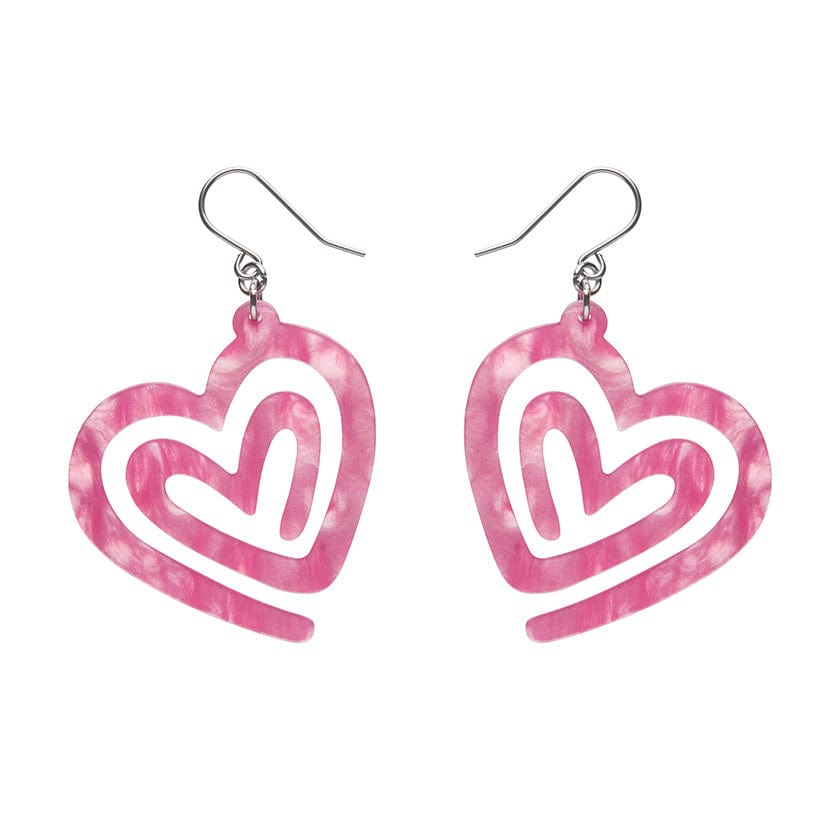 Heart Maze Ripple Drop Earrings - Pink  -  Erstwilder Essentials  -  Quirky Resin and Enamel Accessories