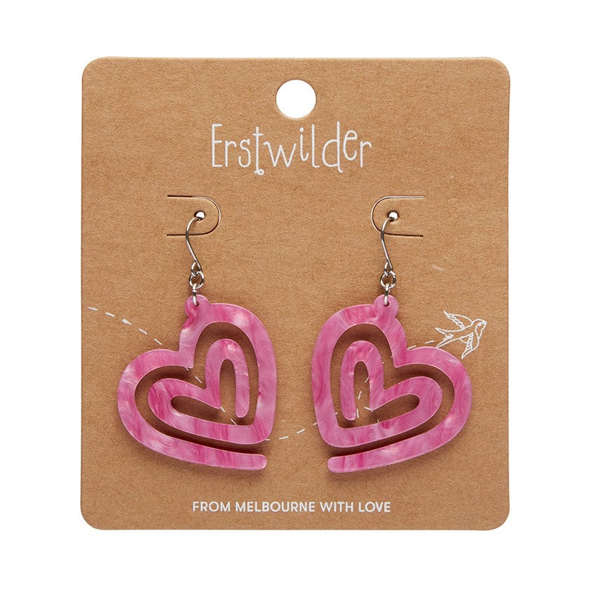 Heart Maze Ripple Drop Earrings - Pink  -  Erstwilder Essentials  -  Quirky Resin and Enamel Accessories