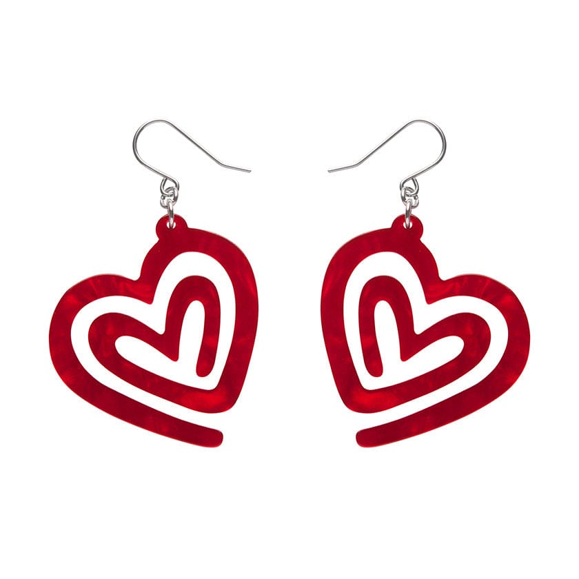 Heart Maze Ripple Drop Earrings - Red  -  Erstwilder Essentials  -  Quirky Resin and Enamel Accessories