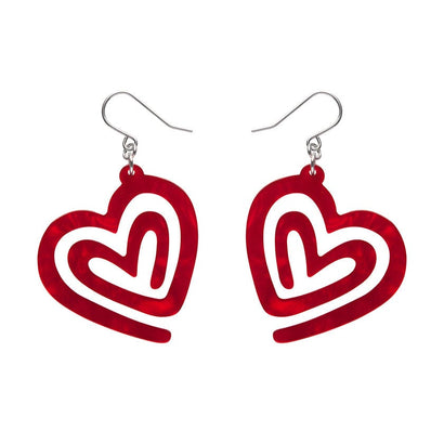 Heart Maze Ripple Drop Earrings - Red  -  Erstwilder Essentials  -  Quirky Resin and Enamel Accessories