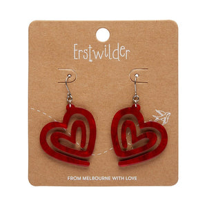 Heart Maze Ripple Drop Earrings - Red  -  Erstwilder Essentials  -  Quirky Resin and Enamel Accessories