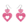 Double Heart Ripple Drop Earrings - Pink  -  Erstwilder Essentials  -  Quirky Resin and Enamel Accessories