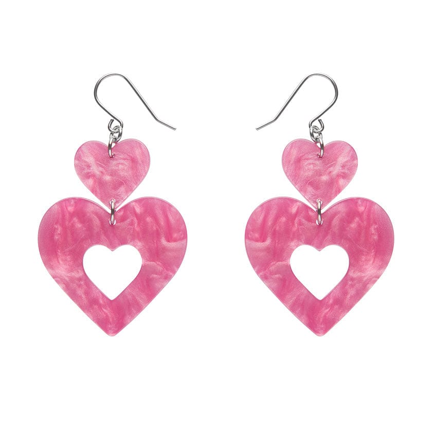Double Heart Ripple Drop Earrings - Pink  -  Erstwilder Essentials  -  Quirky Resin and Enamel Accessories