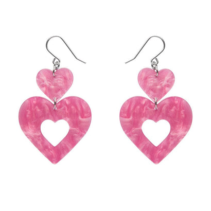 Double Heart Ripple Drop Earrings - Pink  -  Erstwilder Essentials  -  Quirky Resin and Enamel Accessories