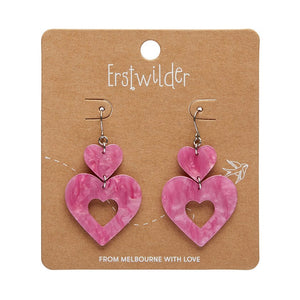 Double Heart Ripple Drop Earrings - Pink  -  Erstwilder Essentials  -  Quirky Resin and Enamel Accessories