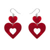 Double Heart Ripple Drop Earrings - Red