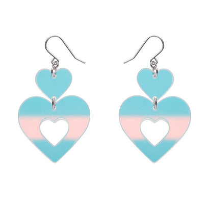 Double Heart Drop Earrings - Iridescent  -  Erstwilder Essentials  -  Quirky Resin and Enamel Accessories