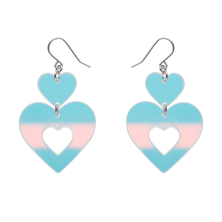 Double Heart Drop Earrings - Iridescent  -  Erstwilder Essentials  -  Quirky Resin and Enamel Accessories