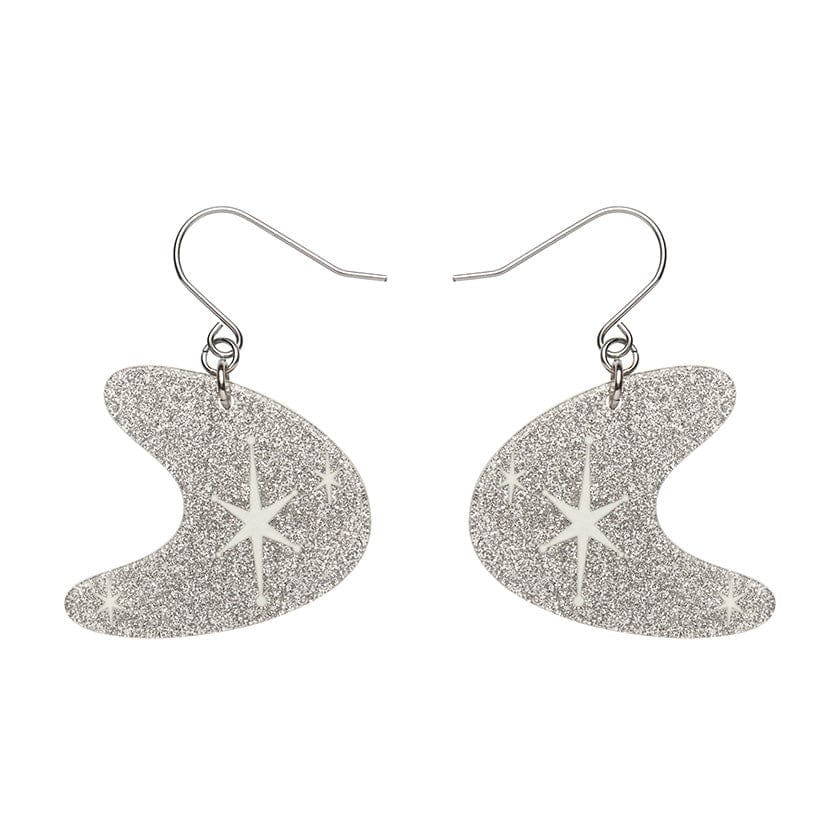 Atomic Boomerang Glitter Drop Earrings - Silver  -  Erstwilder Essentials  -  Quirky Resin and Enamel Accessories