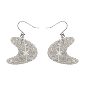 Atomic Boomerang Glitter Drop Earrings - Silver  -  Erstwilder Essentials  -  Quirky Resin and Enamel Accessories