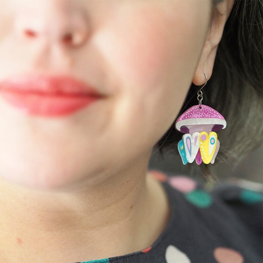 The Whimsical White Spotted Jellyfish Drop Earrings  -  Erstwilder  -  Quirky Resin and Enamel Accessories