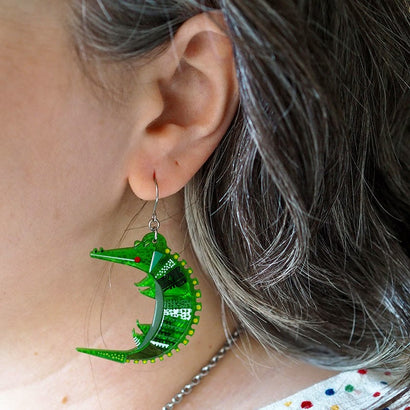 A Crocodile Named Growl Drop Earrings  -  Erstwilder  -  Quirky Resin and Enamel Accessories