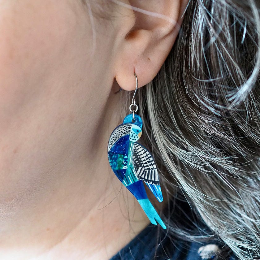 A Budgie Named Chirp Drop Earrings  -  Erstwilder  -  Quirky Resin and Enamel Accessories