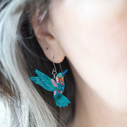 Frida's Hummingbird Drop Earrings  -  Erstwilder  -  Quirky Resin and Enamel Accessories
