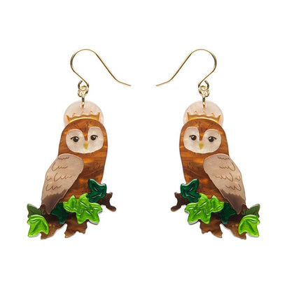 Regal Woodland Owl Drop Earrings  -  Erstwilder  -  Quirky Resin and Enamel Accessories