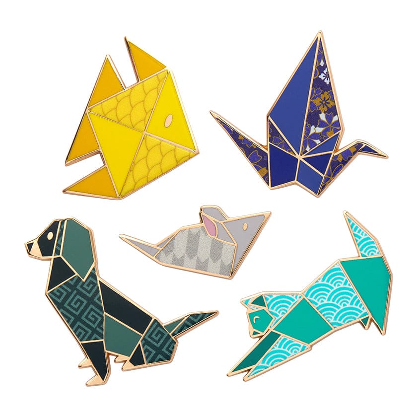 Origami Enamel Pin Pack - 5 Piece  -  Erstwilder  -  Quirky Resin and Enamel Accessories