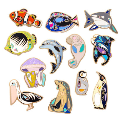 Pete Cromer Sea Life Enamel Pin Pack - 12 Piece  -  Erstwilder  -  Quirky Resin and Enamel Accessories