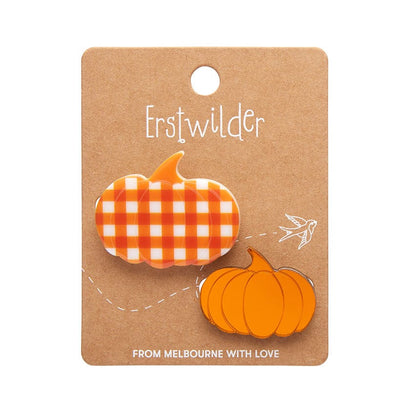 Pumpkin Patch Mini Brooch Set - Orange & Orange Gingham  -  Erstwilder  -  Quirky Resin and Enamel Accessories