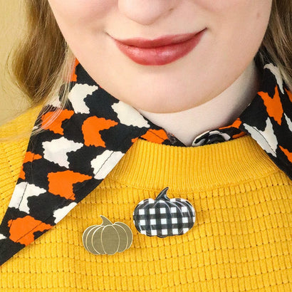 Pumpkin Patch Mini Brooch Set - Gold & Black Gingham  -  Erstwilder  -  Quirky Resin and Enamel Accessories