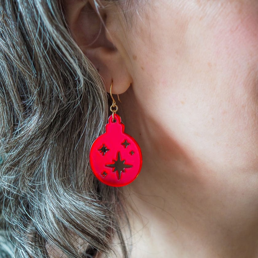 Round Bauble Drop Earrings - Red  -  Erstwilder Essentials  -  Quirky Resin and Enamel Accessories