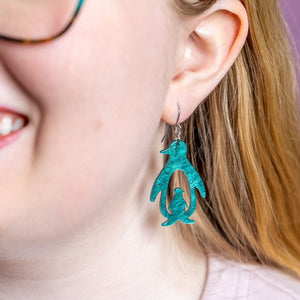 Double Penguin Drop Earrings - Green  -  Erstwilder Essentials  -  Quirky Resin and Enamel Accessories