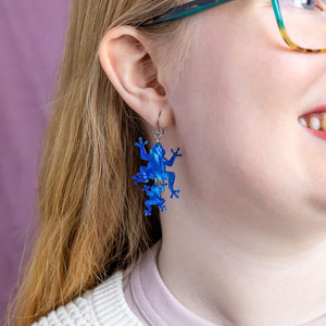 Double Frog Drop Earrings - Blue  -  Erstwilder Essentials  -  Quirky Resin and Enamel Accessories