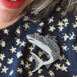 Tiger Shark Brooch  -  Erstwilder  -  Quirky Resin and Enamel Accessories