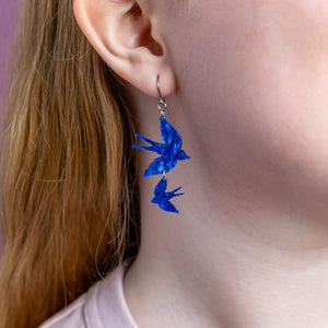 Double Swallow Drop Earrings - Blue  -  Erstwilder Essentials  -  Quirky Resin and Enamel Accessories