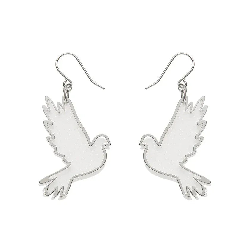 White Dove Drop Earrings - Silver  -  Erstwilder Essentials  -  Quirky Resin and Enamel Accessories