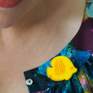Yellow Fish Simplified Mini Brooch  -  Erstwilder Simplified  -  Quirky Resin and Enamel Accessories