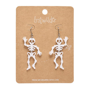 Dancing Skeletons Drop Earrings - White  -  Erstwilder Essentials  -  Quirky Resin and Enamel Accessories