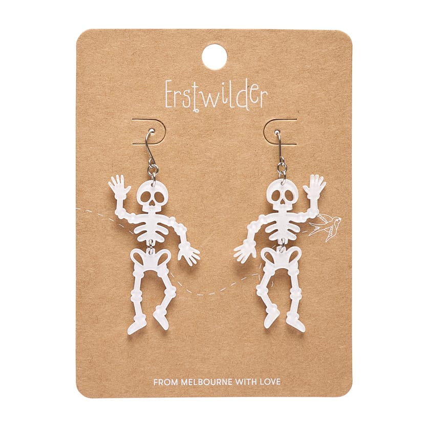Dancing Skeletons Drop Earrings - White  -  Erstwilder Essentials  -  Quirky Resin and Enamel Accessories