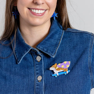 Clarke the Crusading Corgi Brooch  -  Erstwilder  -  Quirky Resin and Enamel Accessories