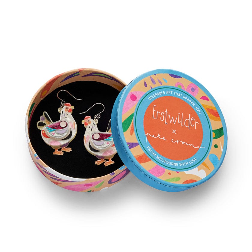 Clara the Chicken Drop Earrings  -  Erstwilder  -  Quirky Resin and Enamel Accessories