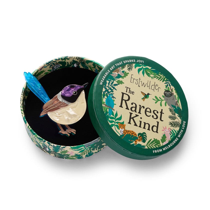 Purple-Crowned Fairy Wren Brooch  -  Erstwilder  -  Quirky Resin and Enamel Accessories