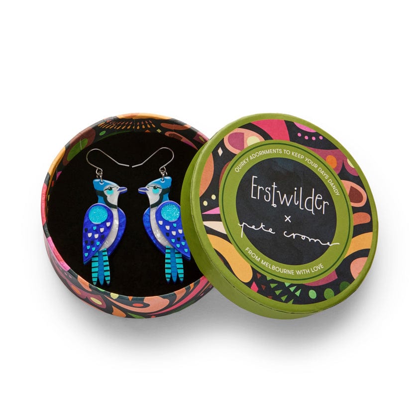 The Boisterous Blue Jay Drop Earrings  -  Erstwilder  -  Quirky Resin and Enamel Accessories