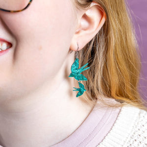 Double Swallow Drop Earrings - Green  -  Erstwilder Essentials  -  Quirky Resin and Enamel Accessories