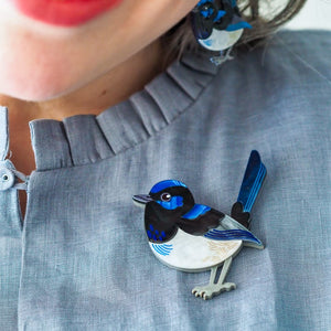 Superb Fairy Wren Brooch  -  Erstwilder  -  Quirky Resin and Enamel Accessories