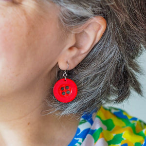 Button Drop Earrings - Red  -  Erstwilder Essentials  -  Quirky Resin and Enamel Accessories