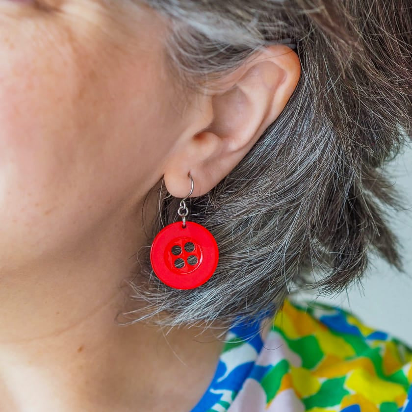 Button Drop Earrings - Red  -  Erstwilder Essentials  -  Quirky Resin and Enamel Accessories