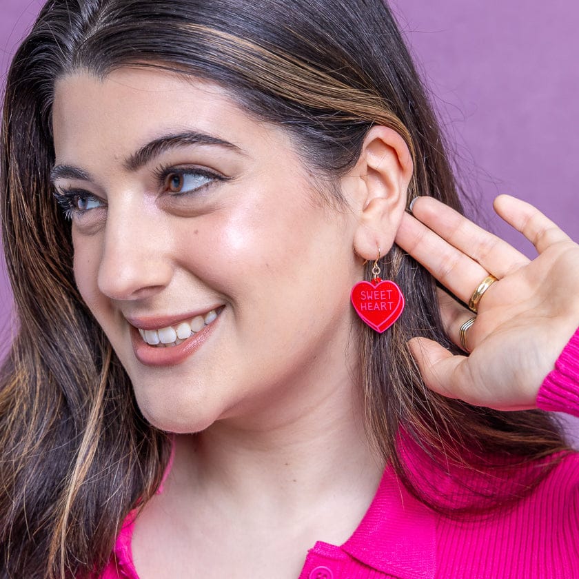 Candy Heart Drop Earrings – Red  -  Erstwilder Essentials  -  Quirky Resin and Enamel Accessories