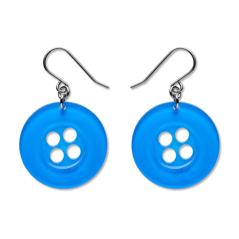Button Drop Earrings - Blue  -  Erstwilder Essentials  -  Quirky Resin and Enamel Accessories