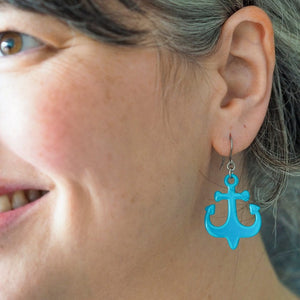 Ship Anchor Drop Earrings - Blue  -  Erstwilder Essentials  -  Quirky Resin and Enamel Accessories